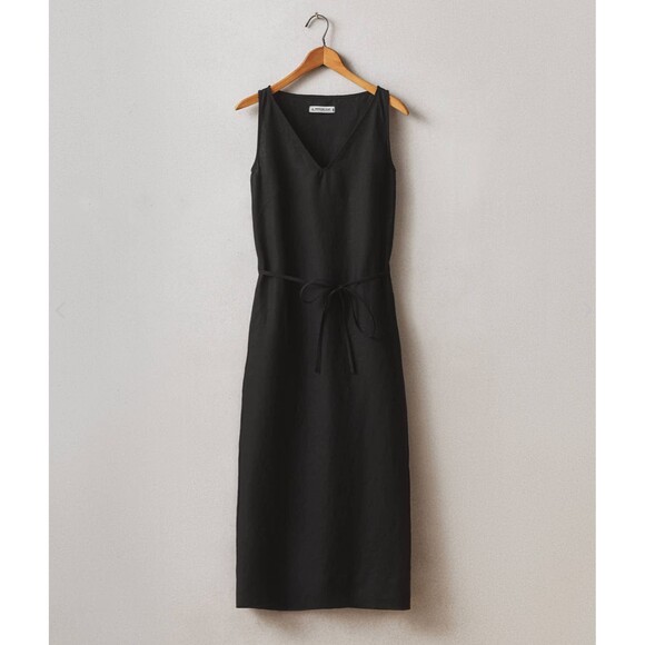 American Giant Dresses & Skirts - American Giant Midi Dress Womens XS Black Linen Tie Waist Pockets V-Neck NEW